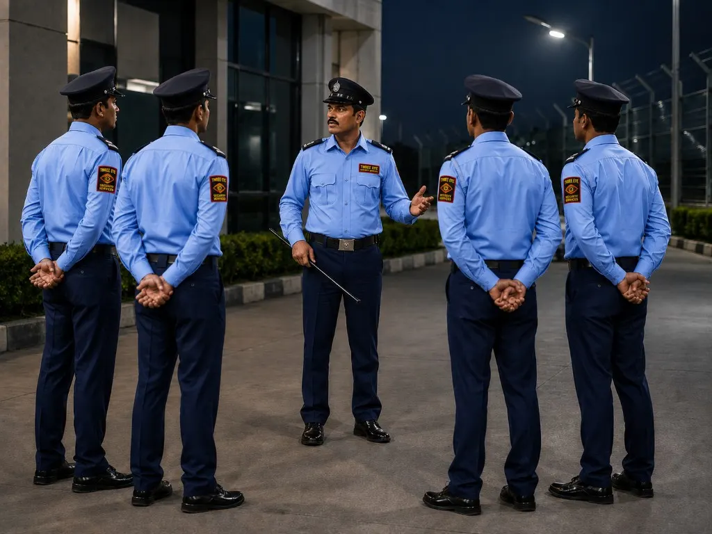 Three Eyes Security Services guard briefing and operations coordination