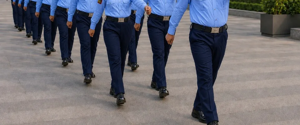 Three Eyes Security Services security team marching in formation